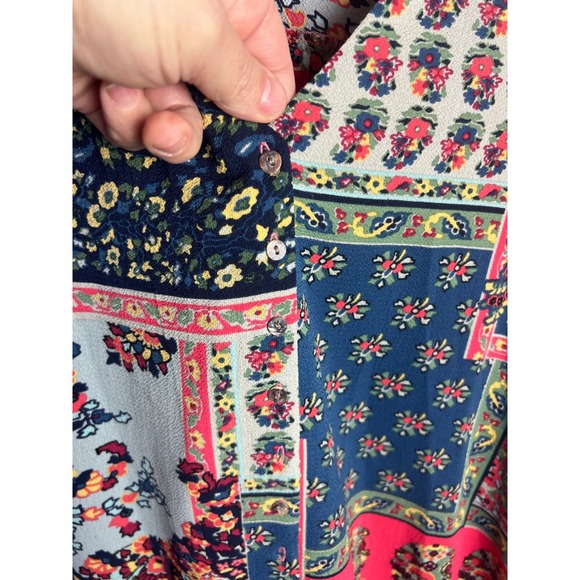 Anthropologie Olive Hill Paisley Print Bell Sleeve Blouse Size Large Bue Pink - Picture 2 of 9